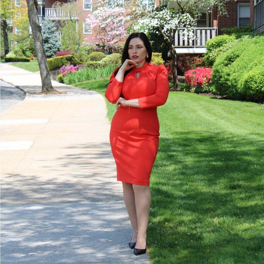 Calvin Klein Vibrant Orange Long Sleeve Career Dress 6